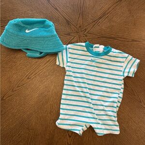 Nike Toddler Teal and White Striped One-Piece Romper with Teal Bucket Hat